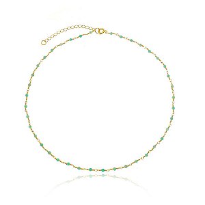 Colar de Pedra Amazonita Banhado a Ouro
