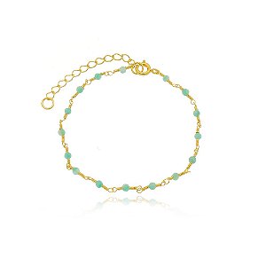 Pulseira de Pedra Amazonita Banhada a Ouro