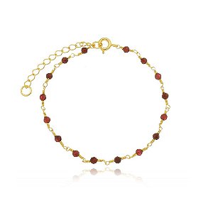 Pulseira de Pedra Granada Banhada a Ouro