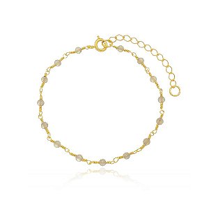 Pulseira de Pedra Natural Labradorita Banhada a Ouro