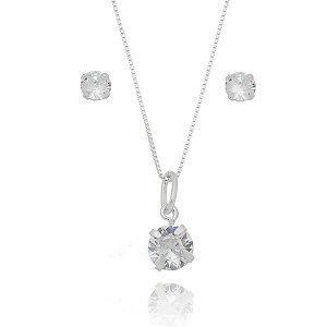 Conjunto Colar e Brinco Ponto de Luz em Prata 925