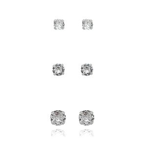 Brinco Trio de Zirconias em Prata 925