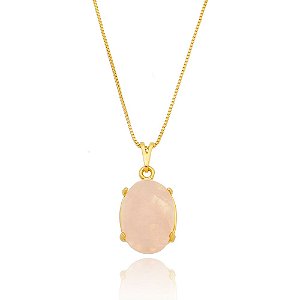 Colar com Pedra Quartzo Rosa Banhado a Ouro