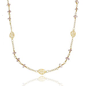 Colar Longo de Pedra Ametista Banhado a Ouro