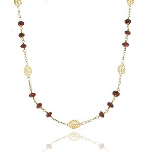 Colar Longo de Pedra Granada Banhado a Ouro