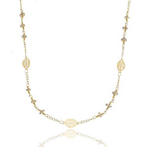 Colar Longo de Pedra Labradorita Banhado a Ouro