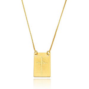 Colar Pingente Placa Fé Banhado a Ouro