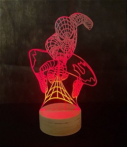 Luminária LED 3D em Acrílico - 16 cores + Controle. Homem Aranha