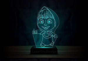 Luminária LED 3D em Acrílico - 16 cores + Controle. Marsha e o Urso