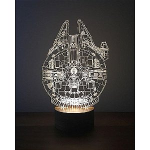 Luminária LED 3D em Acrílico - 16 cores + Controle. Millennium Falcon - Star Wars