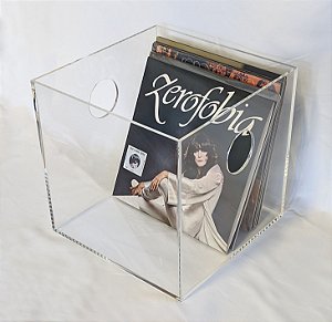 Box Acrílico Cristal Vintage Para Discos Vinil 37 x 37 x 30 Elegante alça redonda