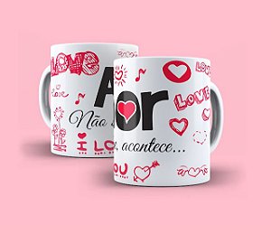 Caneca Cerâmica branca 330ml Dia dos Namorados Amor não se escolhe