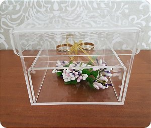 Caixa Acrílico Cristal para Alianças Casamento 100 x 100 x 80 Personalizada