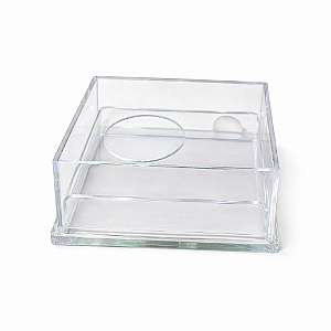 Caixa em acrílico cristal 150 x 150 x 50 x 2mm com berço para ovo de colher pequeno