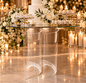 Base Meia Lua em Acrílico Cristal 80 cm para Mesa de Bolo