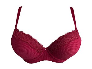 SUTIÃ MEIA TAÇA COM DETALHE EM RENDA; Tamanho:42; Cor:Bordô