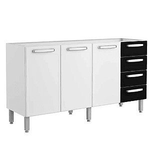Balcão Gabinete de Pia Evidence Aço 160cm 3 Portas 7028 Branco/Preto - Bertolini