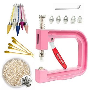 Kit Aplicador de Perola + Pérolas, Rebites, Caneta Pedrarias