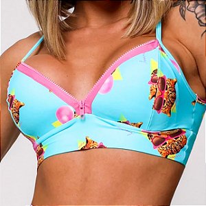 Top Ziper Hype Azul Algodão Doce Estampa Chiclete