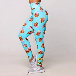 Legging Link Azul Algodão doce c/ Estampa Chiclete