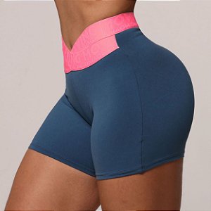 Shorts Elástico X - Marinho c/ Rosa Neon
