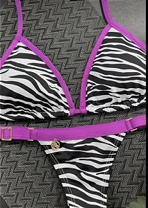 Conjunto de Biquini de Fita Premium Zebra e Roxo