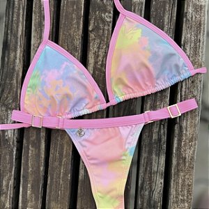Conjunto de Biquini de Fita Premium Estampa Tie Dye Colors Neon