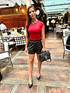 Shorts Cirrê Couro Fake