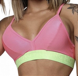 Top Milano Elástico X - Cirrê Rosa Barbie e Verde Neon