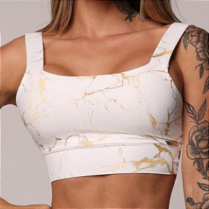 Top Faixa Estampa Marmorizado Dourado c/ Branco