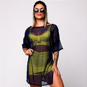 Chemise (Camisetão) de Tulê Azul Marinho