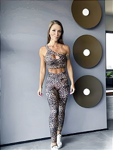 Conjunto Gota & Fru-Fru com bolsinho Estampa Onça