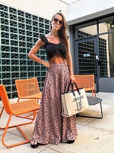 Pantalona Nude em Viscose com Poá Preto