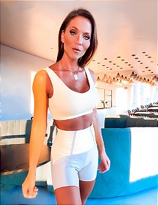 Conjunto Shorts Strappys + Top Basics Amarelo Claro c/ Nude