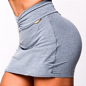 Shorts-Saia Mini-Saia Fru-Fru Curto Cinza Mescla