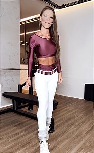 Conjunto Legging Chapa-Barriga Blackout Zero Transparência Cropped Ula Shine Cirrê Wine