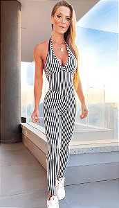 Macacão Frente única Blackout Zero Transparência Estampa Lines c/ Empina Bum-Bum