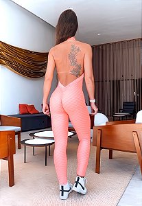 Macacão Platinum Zero Transparência Cirrê Acetinado Coral