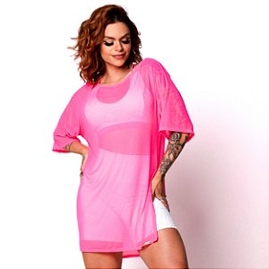 Chemise (Camisetão) em Tulê Rosa Flúor Neon