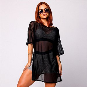 Chemise (Camisetão) em Tulê Preta