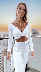 Conjunto Blackout Zero Transparência Chapa-Barriga Total Shape Branco c/ Azul Celeste