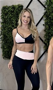 Conjunto Double You Blackout Zero Transparência Alta Compressão Rosa Bebe c/ Preto