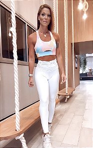 Conjunto Chapa-Barriga Blackout Zero Transparência Branca & Top Estampa Tie Dye Candy Colors Neon