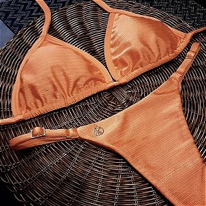 Conjunto de Biquíni de Fita Premium Cirrê Texturizado Tangerine