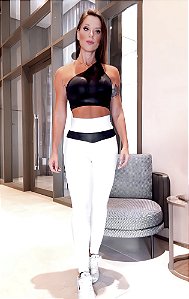 Conjunto Egito Queen Legging Blackout Zero Transparência com detalhes Preto Couro Fake