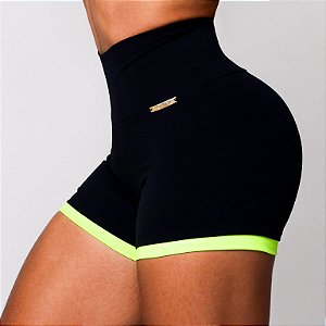 Shorts Gym Zero Transparência Preto c/ Amarelo Neon Flúor