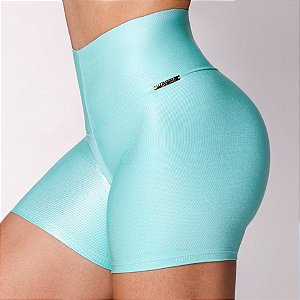 Shorts Just Push Up Cirrê Texturizado Zero Transparência Alta Compressão Tiffany