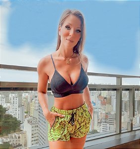 Conjunto Milano Runner PRO ATHLETE Preto c/ Estampa Phyton Verde Lima Zero Transparência Corrida