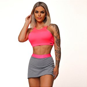 Conjunto Torino Beach c/ Shorts-Saia Elastic Cinza Mescla c/ Rosa Fluor Neon