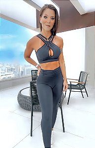 Conjunto Pavão Blackout Zero Transparência Legging Fru-Fru c/ Bolsinho Preto